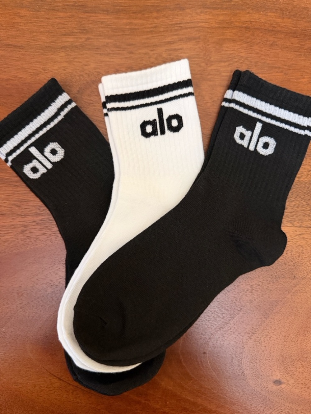 3 pair ALO Throwback socks black white Yoga throw back NEW half crew womens teen